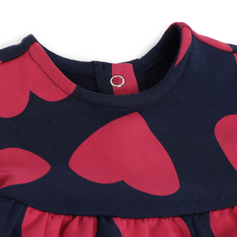 Girls Dark Blue Printed Long Sleeve Dress image number 2
